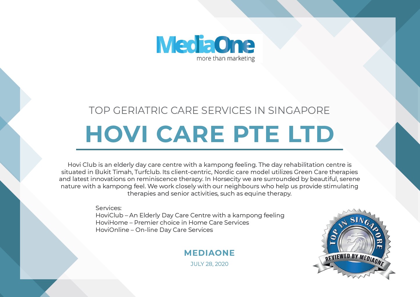 TOP Geriatric Care Services In Singapore 2020 by MediaOne