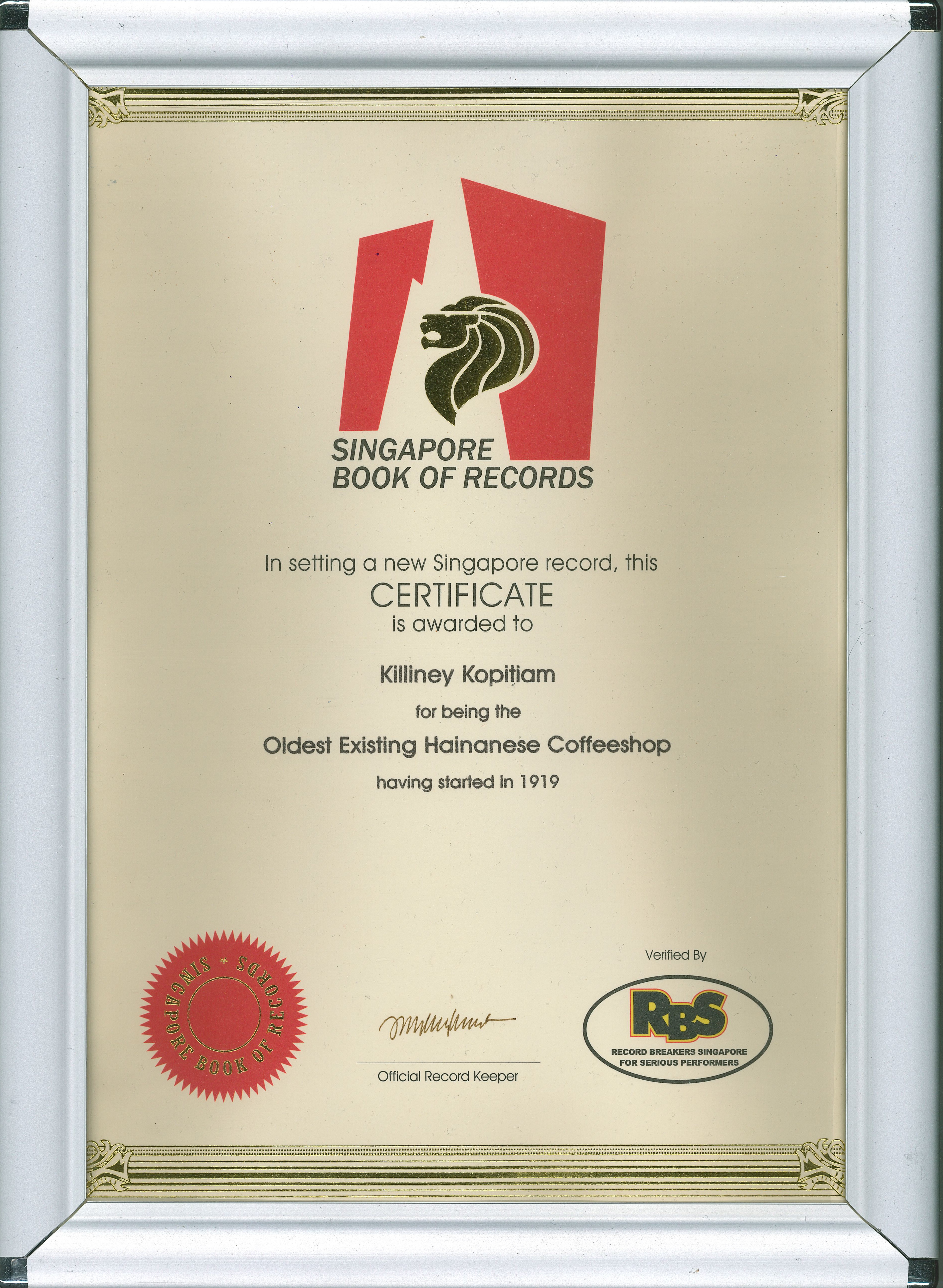 Singapore Book of Records Certificate